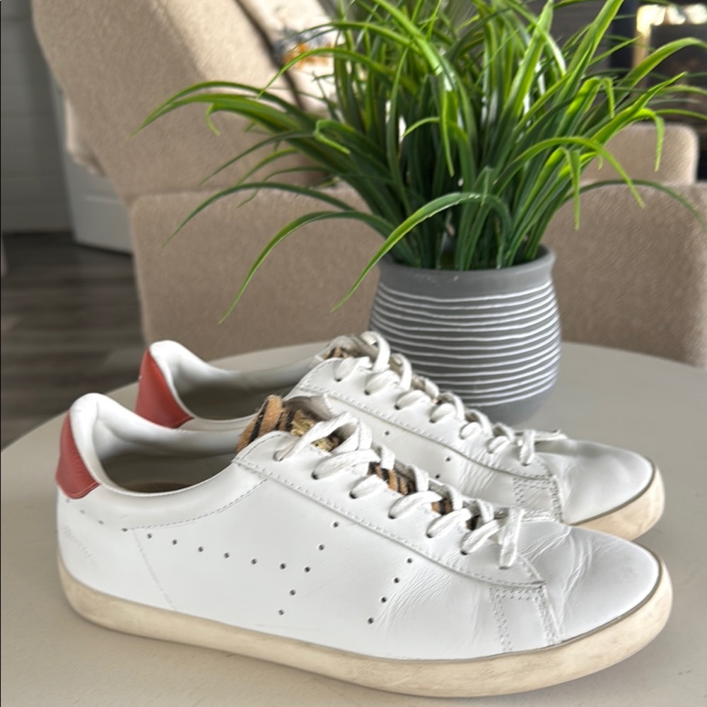 White and Red Leather Sneakers